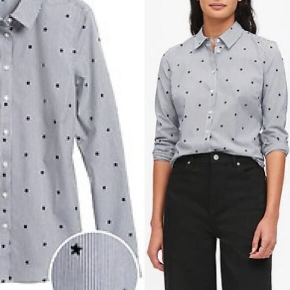 NWT Banana Republic Riley Tailored Fit Star Button Down Shirt Ling Sleeve US 2 - Picture 1 of 12